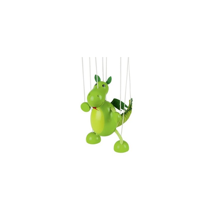 Marionnette à fil dinosaure en bois vert 16 cm
