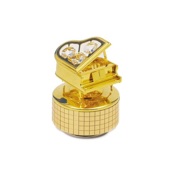 Boîte à musique piano à queue doré avec cristaux de verre 9 cm