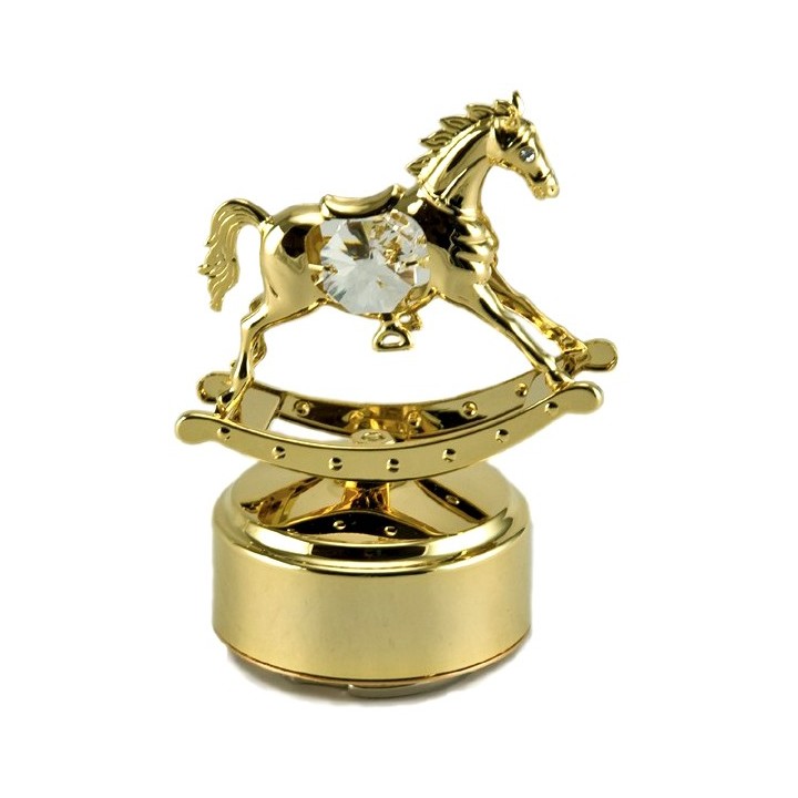 Boîte à musique cheval doré avec cristaux de verre 9,5 cm