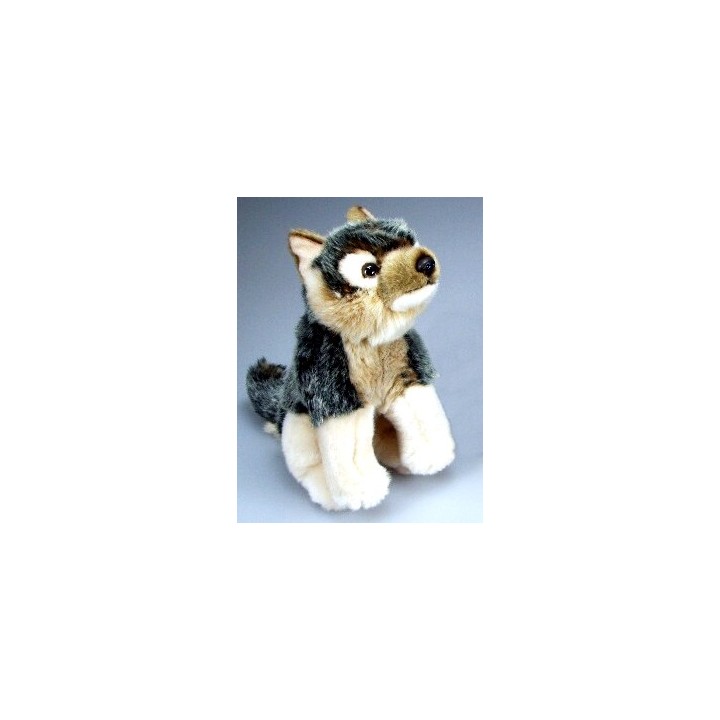 Peluche loup gris beige assis 20 cm