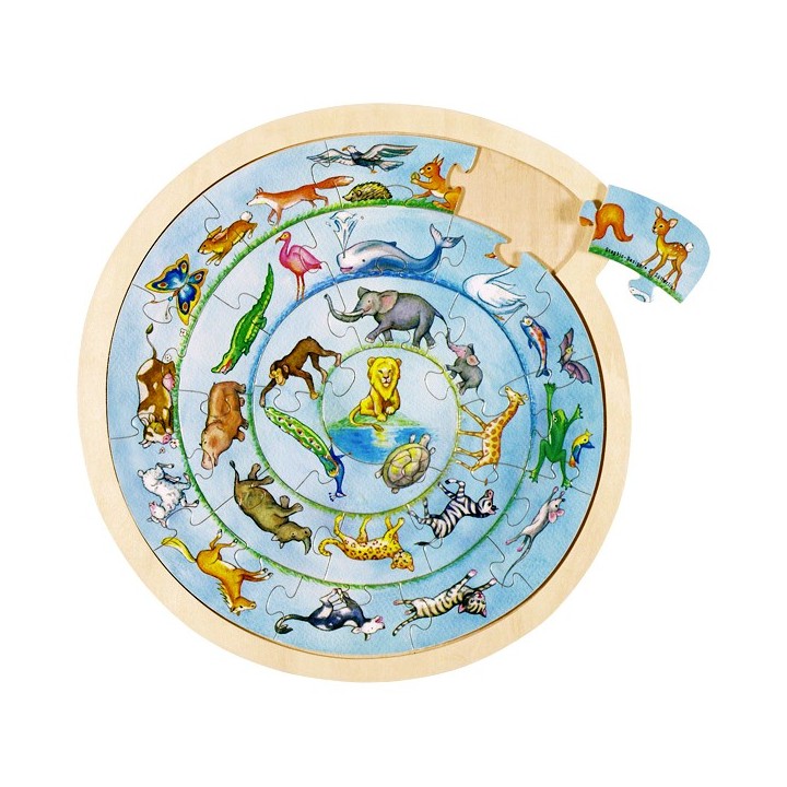 Puzzle enfant en bois ronde des animaux 27 pièces
