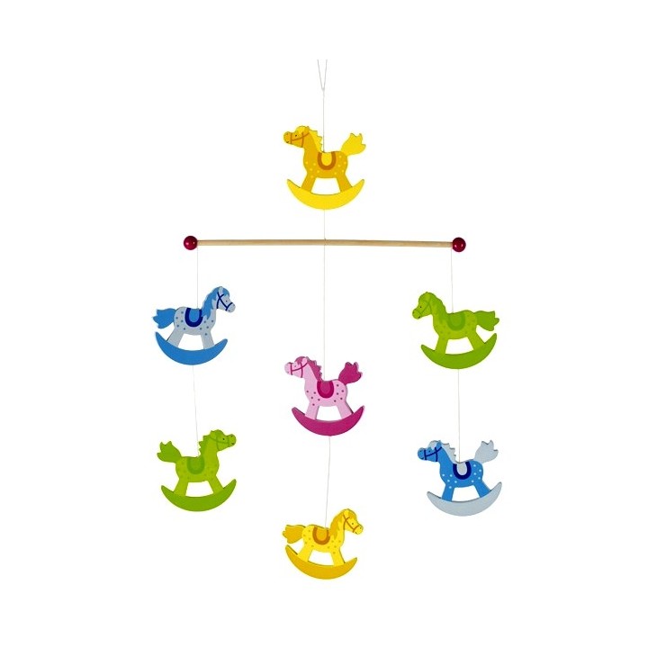 Mobilé bébé en bois chevaux à bascule 39 cm