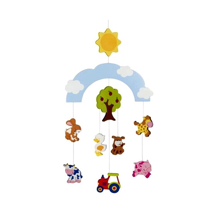 Mobilé bébé en bois animaux ferme 55 cm