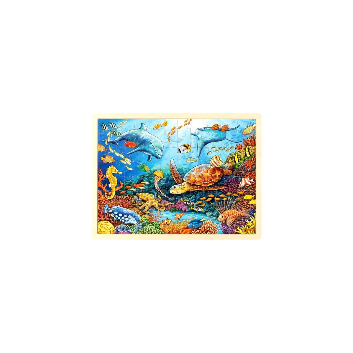 Puzzle cadre enfant en bois fonds marins corail 96 pièces