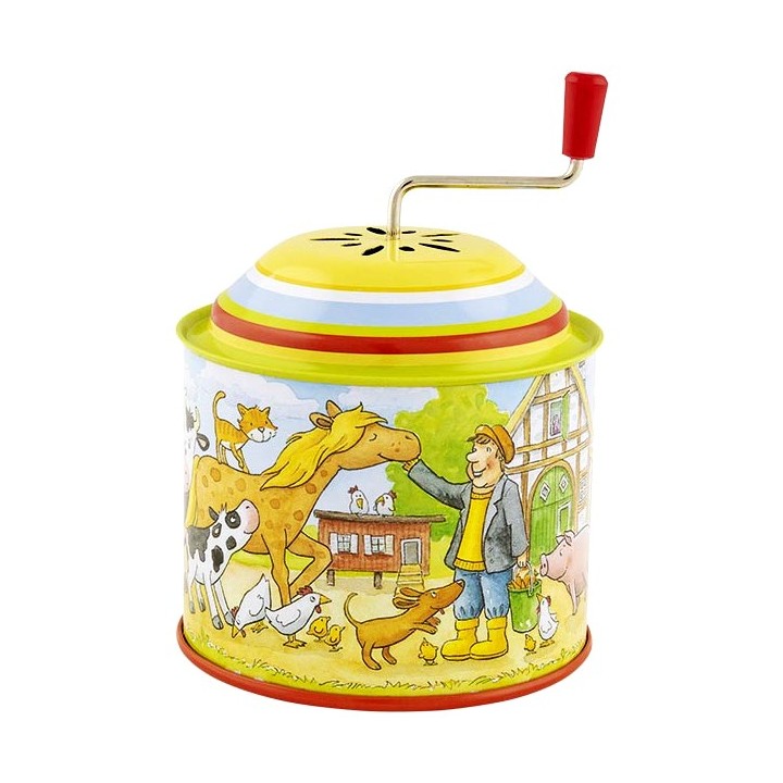 Boîte à musique à manivelle Ferme jaune 10 cm