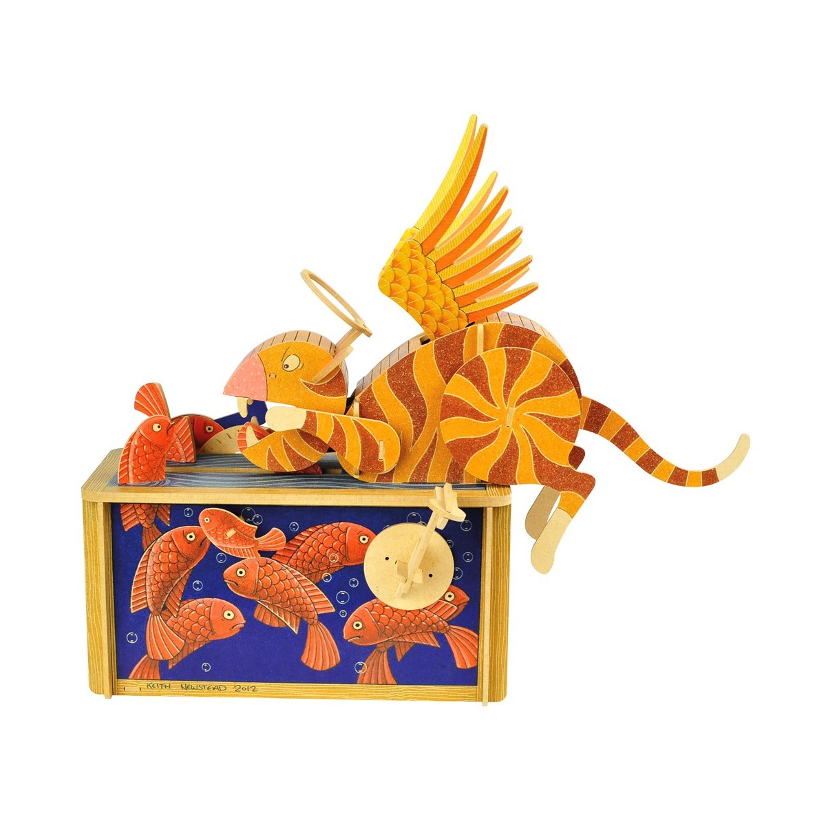 Automate en bois Chat et Poissons Paradis en kit 30 cm