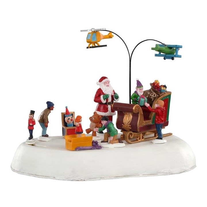 Scène animée Père Noël enfants et cadeaux Lemax