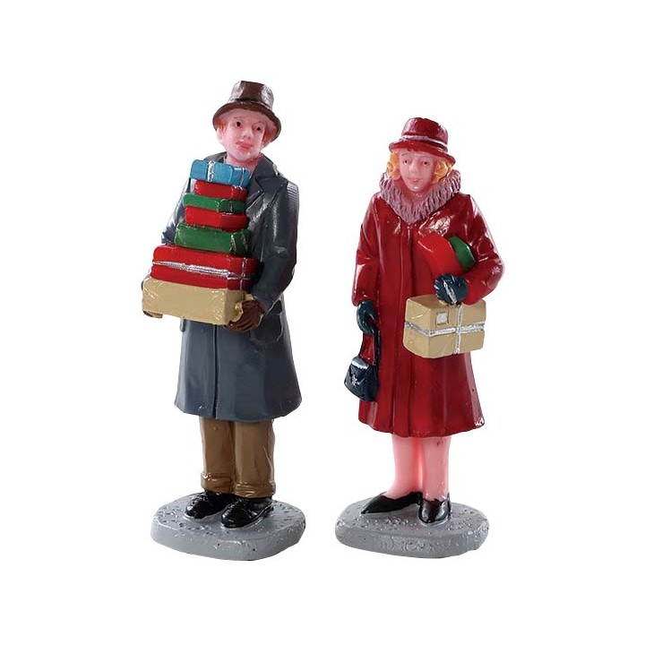 Couple avec cadeaux et colis lot de 2 Lemax
