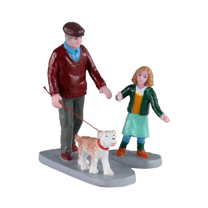 Grand-père et sa petite-fille en promenade lot de 2 Lemax