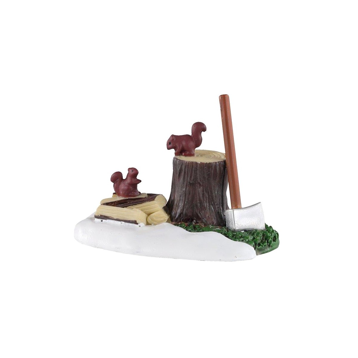 Ecureuils sur souche d'arbre avec hache Lemax