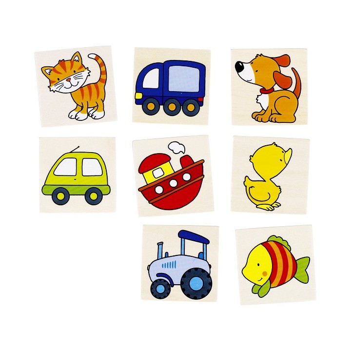 Jeu de Memory en bois Animaux et Véhicules