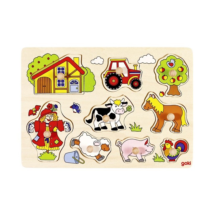 Puzzle enfant en bois à encastrement ferme 9 pièces