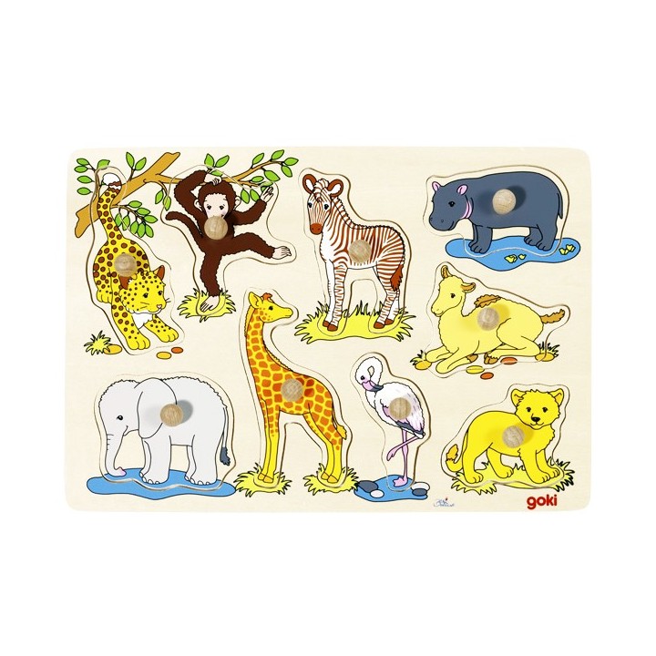 Puzzle enfant en bois à encastrement Bébés animaux d'Afrique 9 pièces