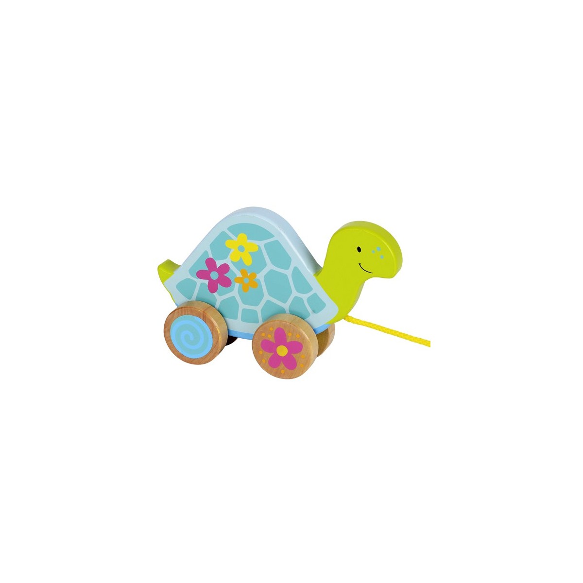 Tortue en bois à tirer vert fleurs 18 cm