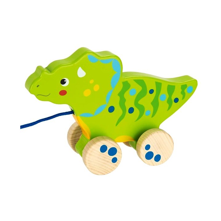 Dinosaure vert en bois à tirer 20 cm
