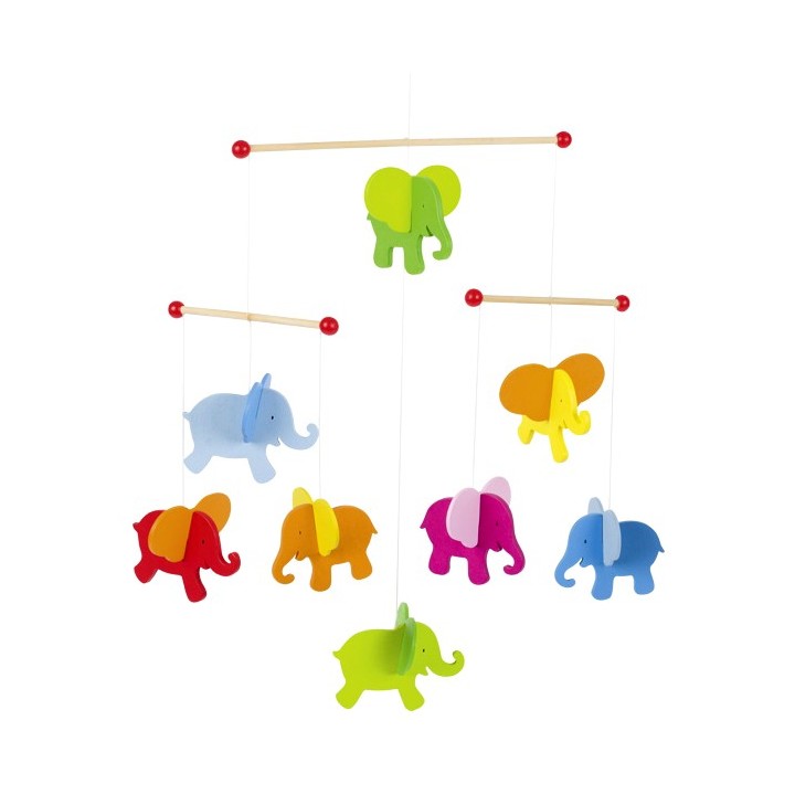 Mobilé bébé en bois éléphants colorés 40 cm