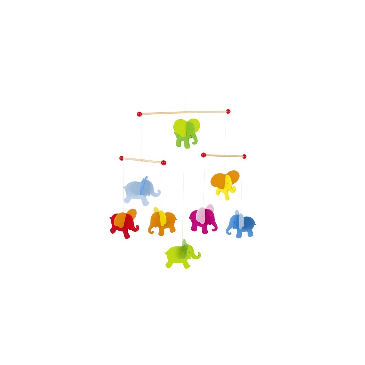 Mobilé bébé en bois éléphants colorés 40 cm