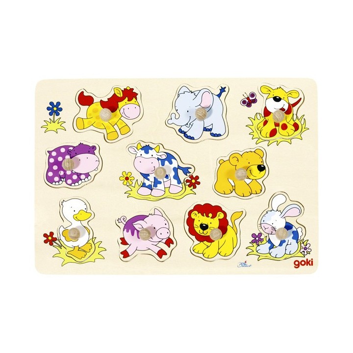 Puzzle enfant en bois à encastrement bébés animaux 10 pièces