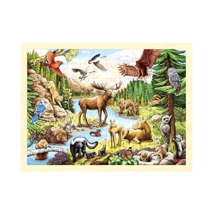 Puzzle enfant en bois animaux d'Amérique du Nord 96 pièces