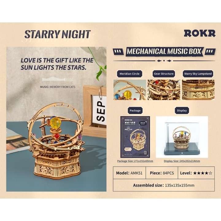 Maquette en bois Système solaire coloré animé musical