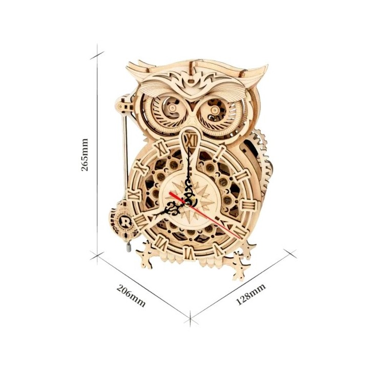 Maquette en bois Horloge hibou animée