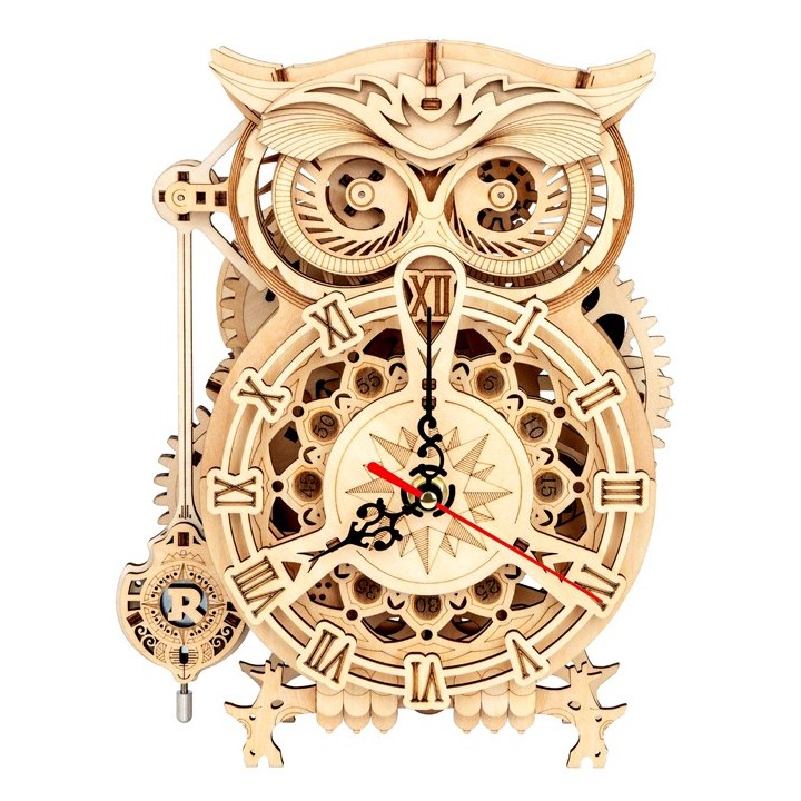 Maquette bois Horloge hibou animée