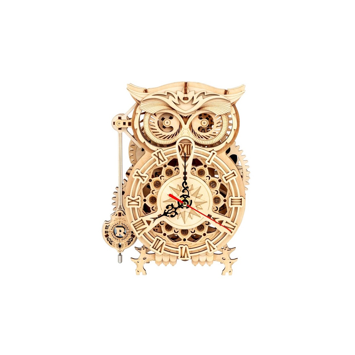 Maquette en bois Horloge hibou animée