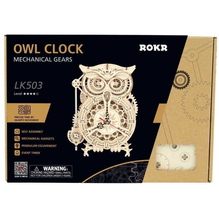 Maquette en bois Horloge hibou animée