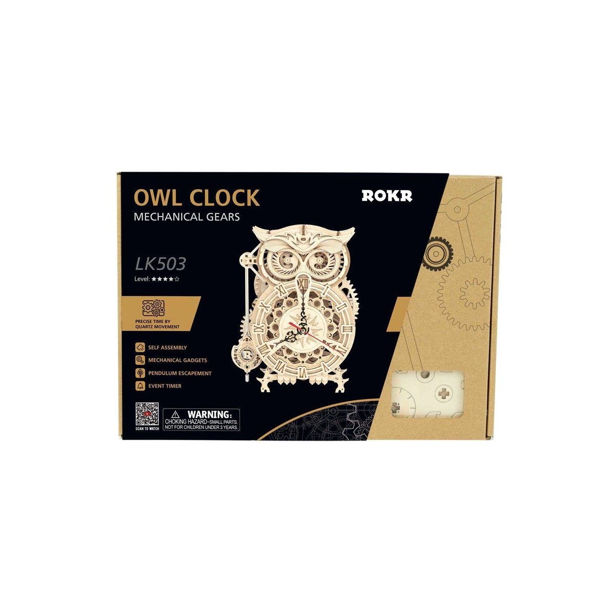 Maquette bois Horloge hibou animée