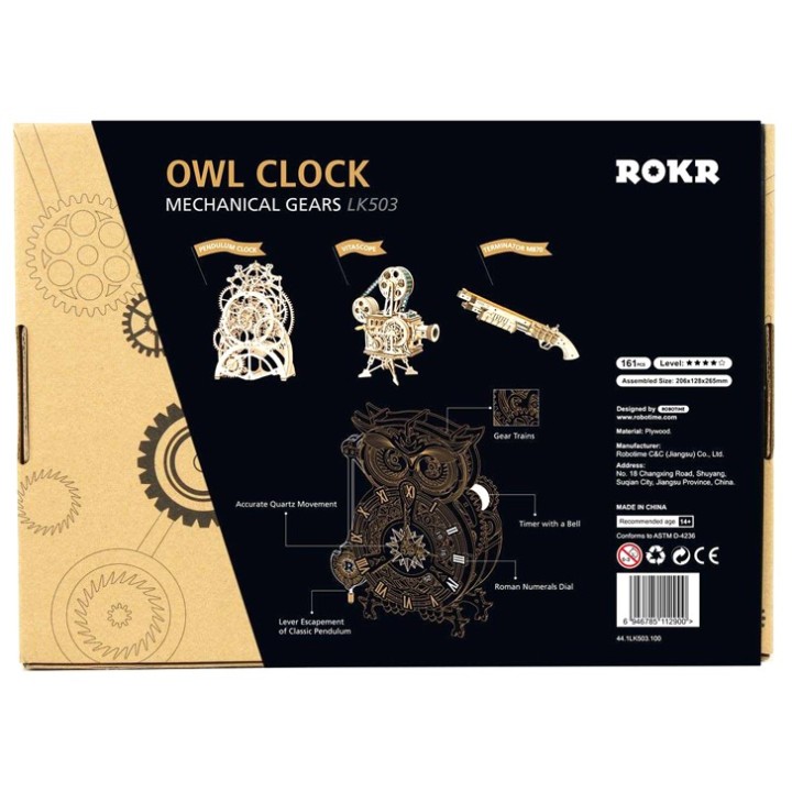 Maquette en bois Horloge hibou animée