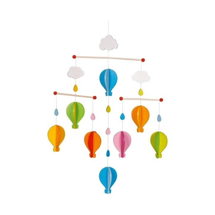 Mobilé bébé en bois montgolfières colorées 53 cm