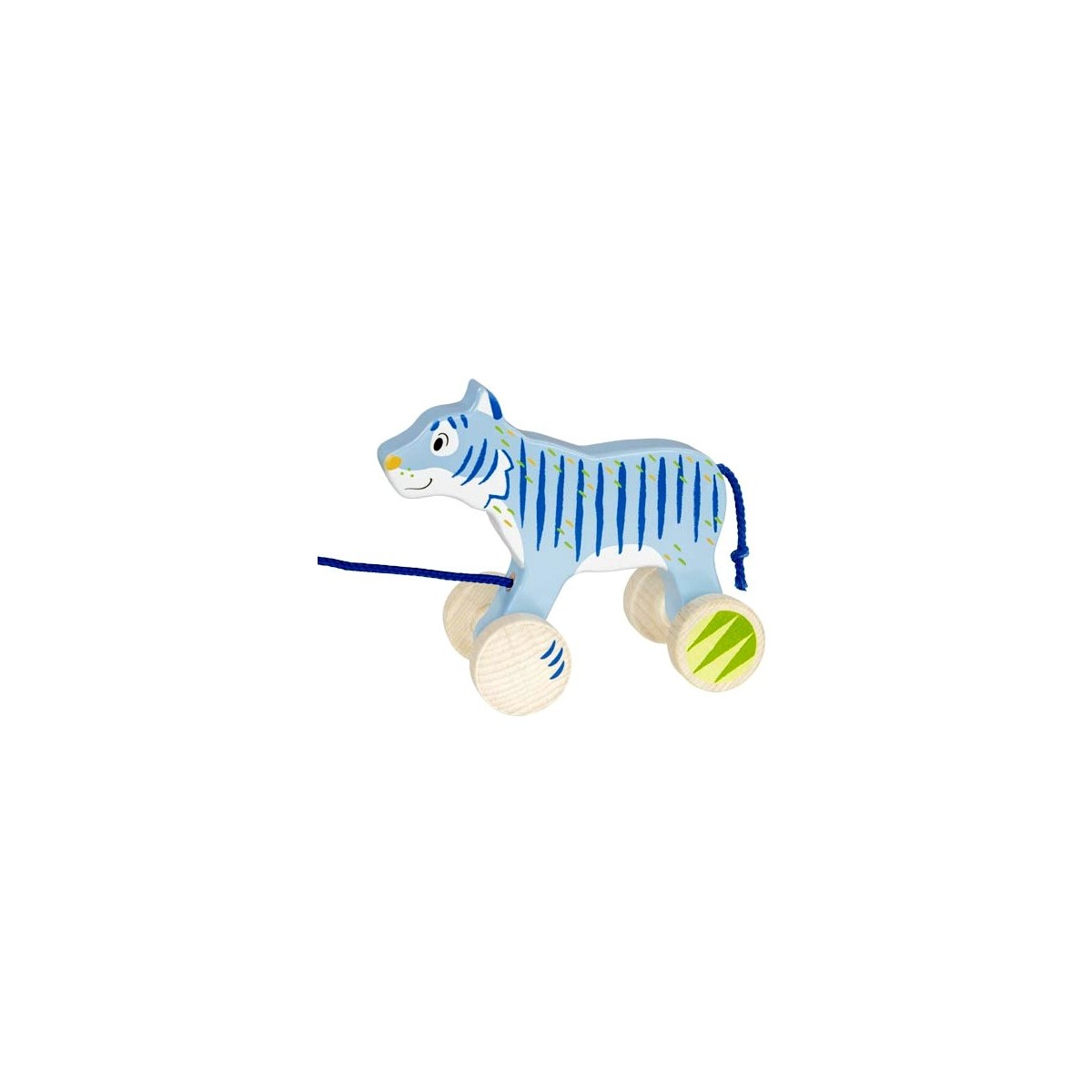 Tigre en bois bleu à tirer 17 cm