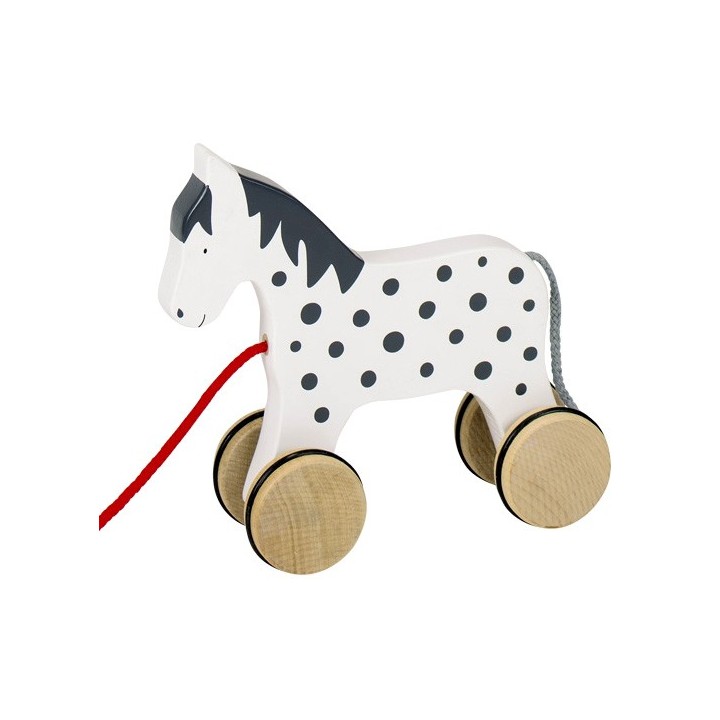 Cheval en bois blanc gris à tirer 16 cm