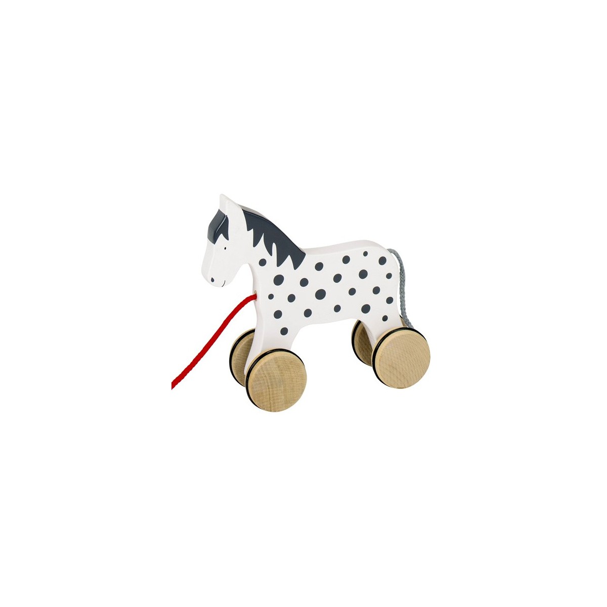 Cheval en bois blanc gris à tirer 16 cm