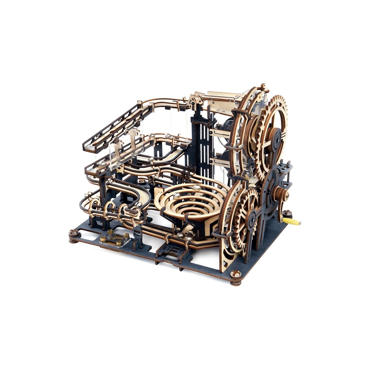 Maquette en bois animée Circuit de billes teint