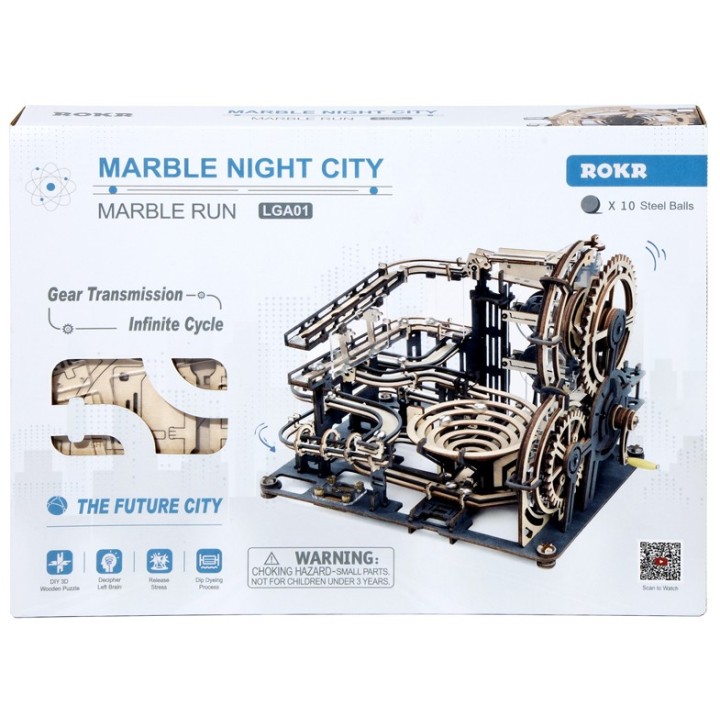 Maquette en bois animée Circuit de billes teint