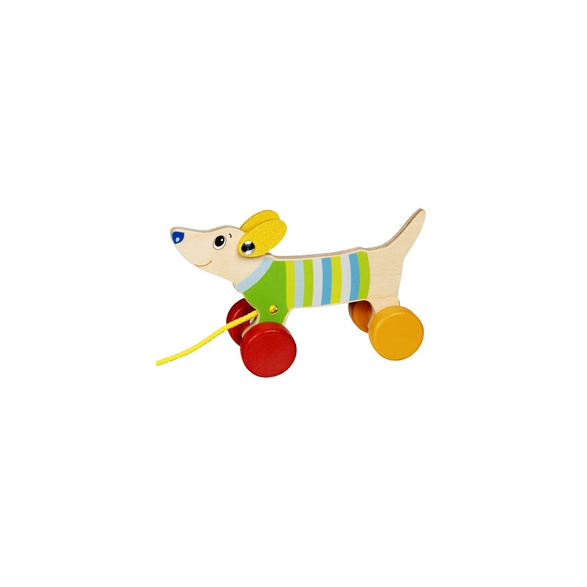 Chien en bois muticolore à tirer 16 cm