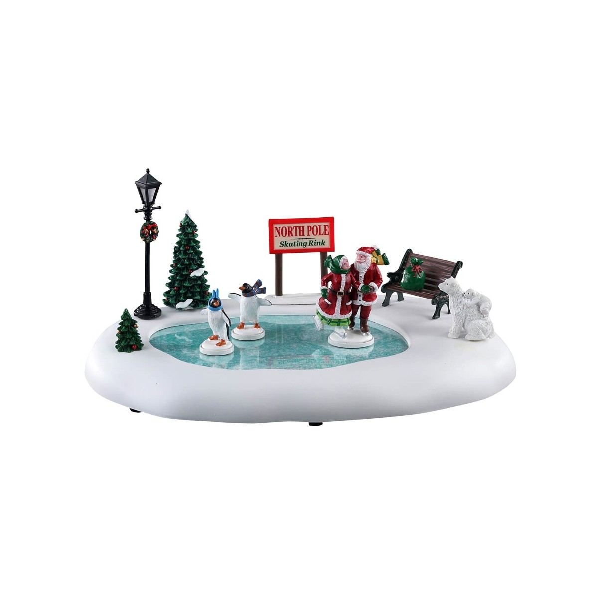 Patinoire du Pôle Nord animée Père et Mère Noël Lemax Santas Wonderland Patinoire du Pôle Nord animée Père et Mère Noël Lemax Santas Wonderland