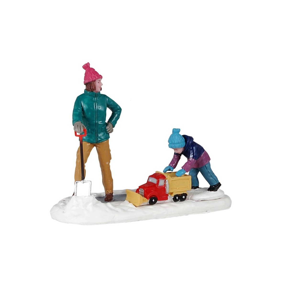 Maman et son fils qui déneigent Lemax Vail Village