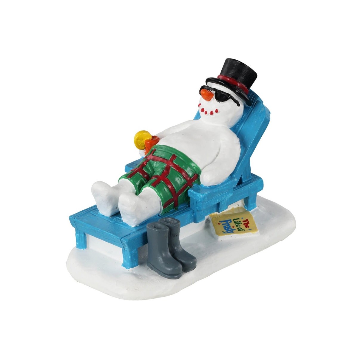 Bonhomme de neige sur chaise longue Lemax