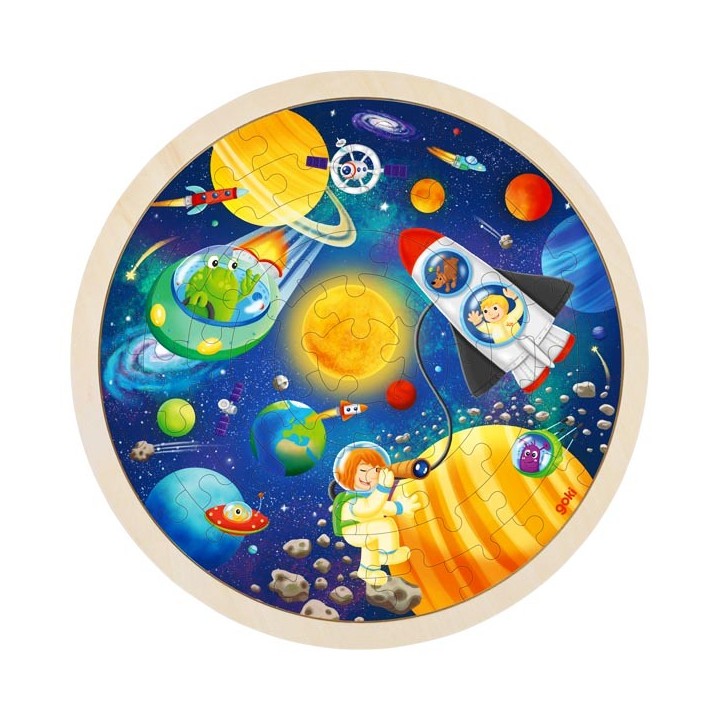 Puzzle cadre enfant en bois rond espace 57 pièces