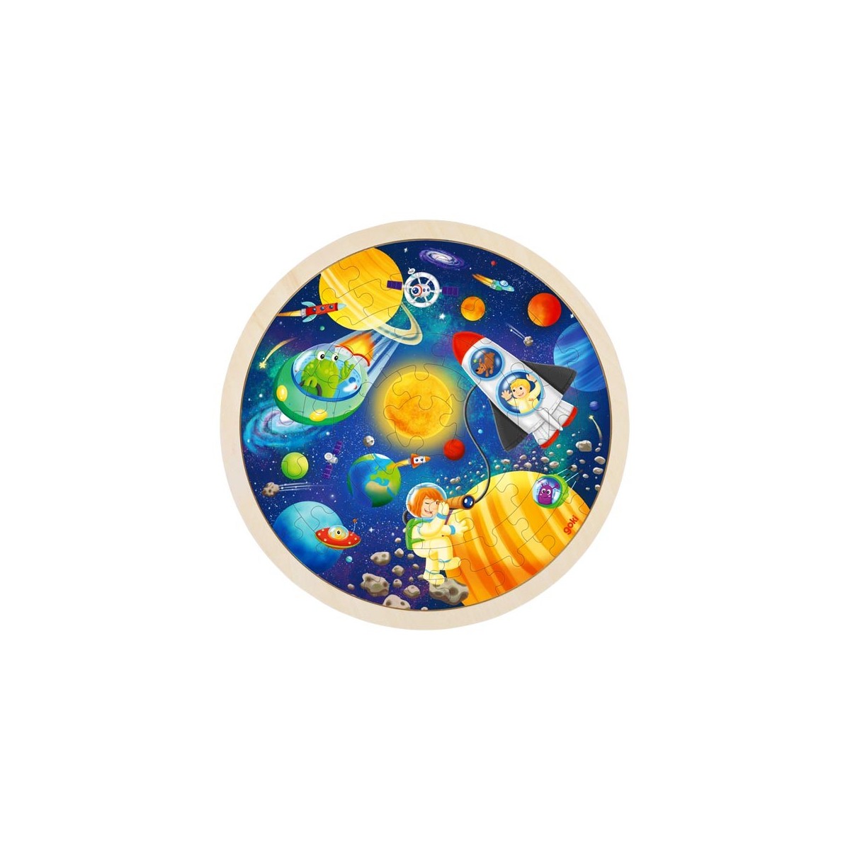 Puzzle cadre enfant en bois rond espace 57 pièces