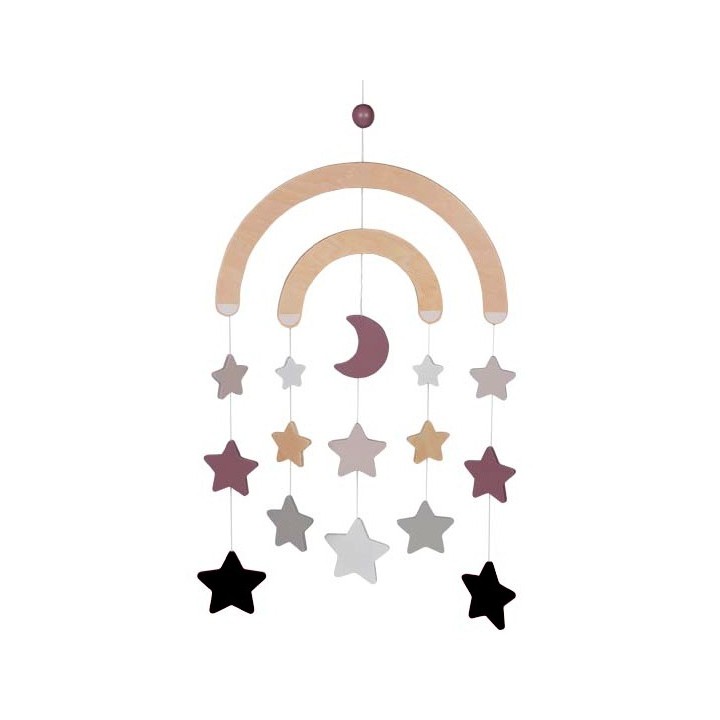 Mobilé bébé en bois mauve lune étoiles 52 cm