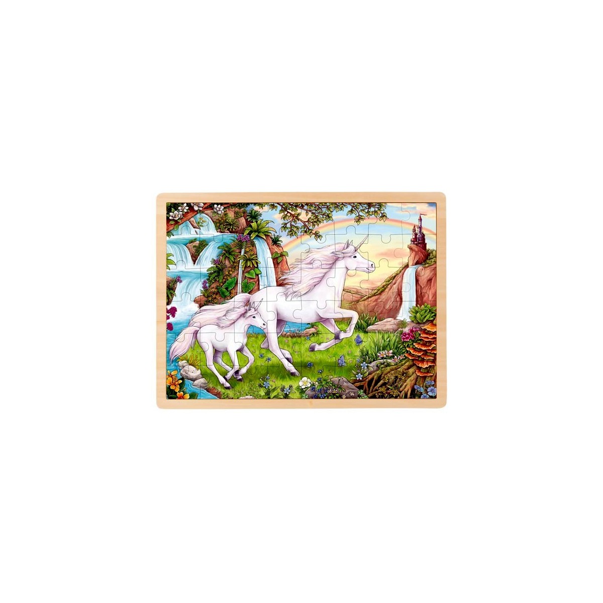 Puzzle cadre enfant en bois licornes 48 pièces
