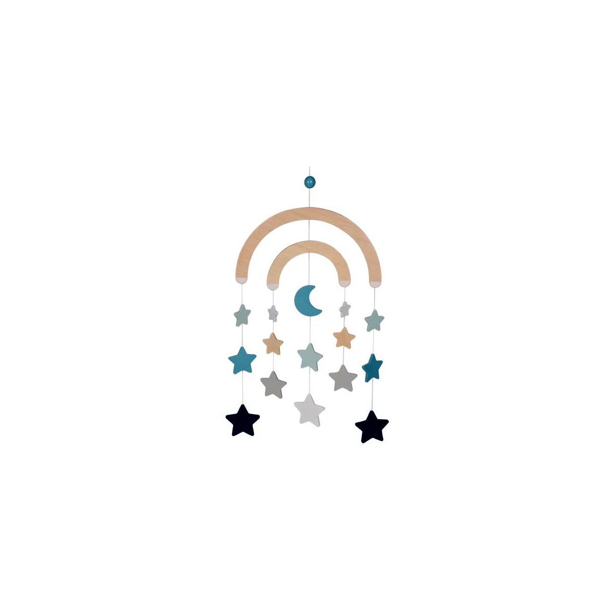 Mobilé bébé en bois bleu lune étoiles 45 cm