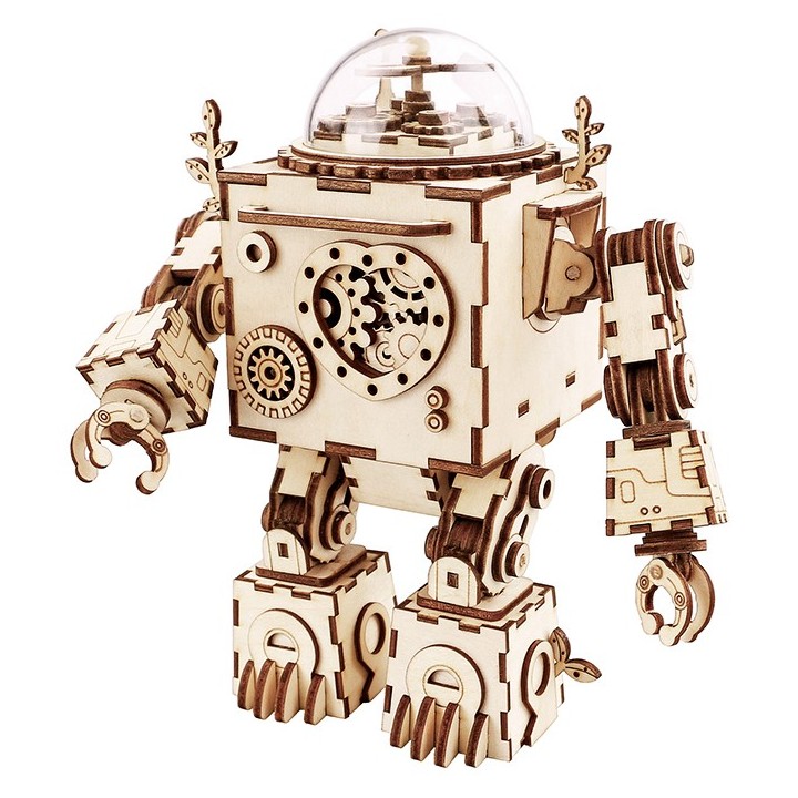 Maquette en Bois Robot animé musical lumineux