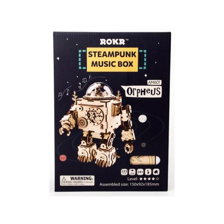 Maquette en Bois Robot musical lumineux animé