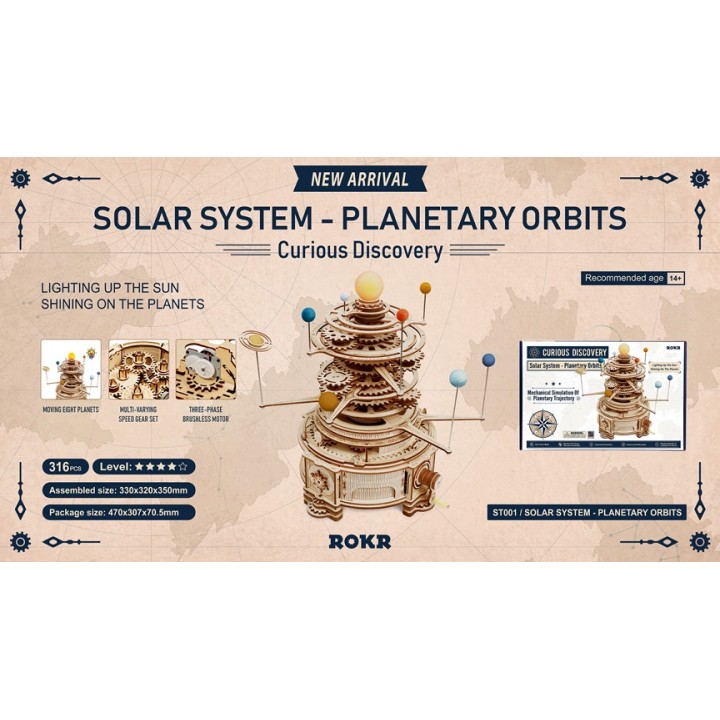 Maquette en bois Système Solaire animé lumineux