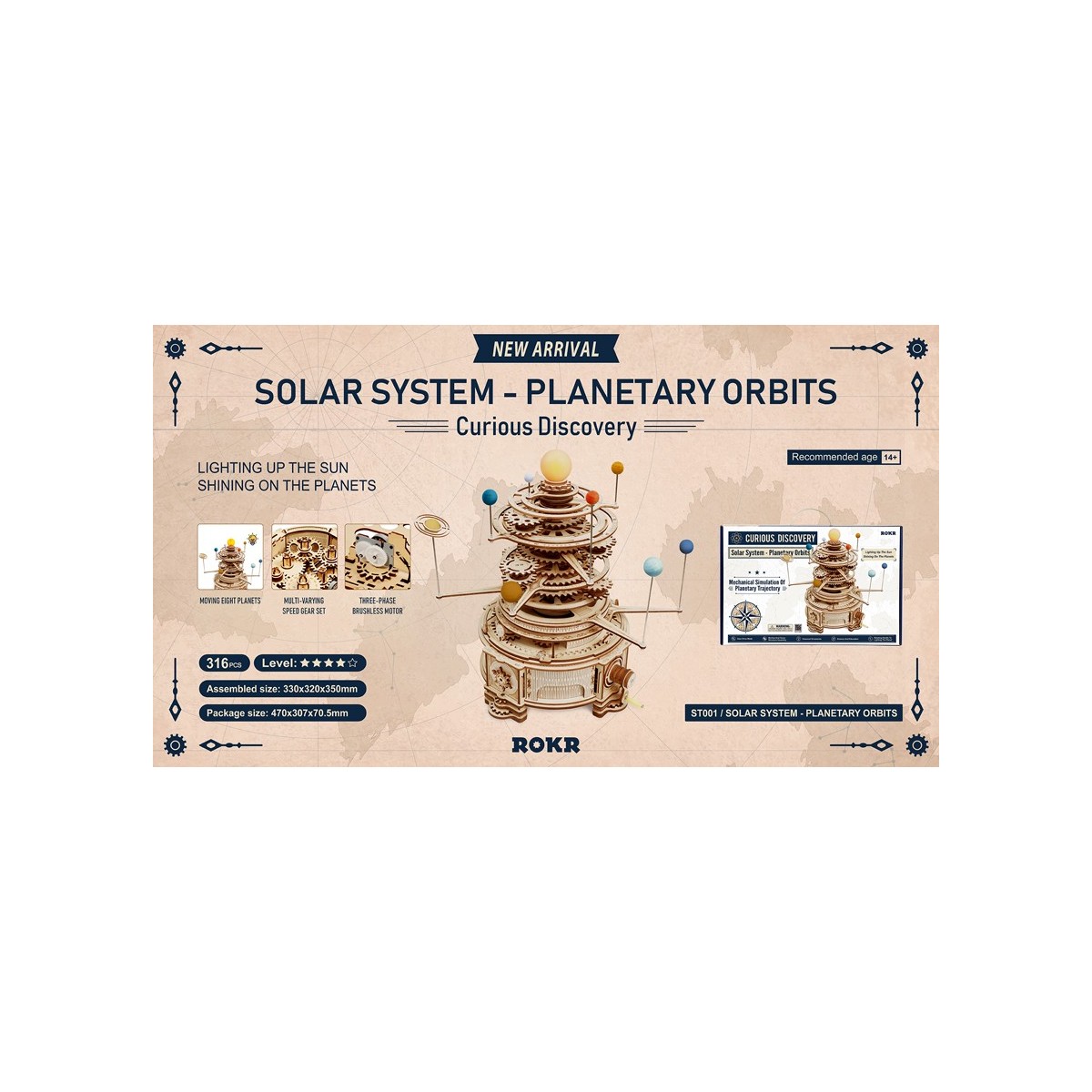 Maquette en bois Système Solaire animé lumineux