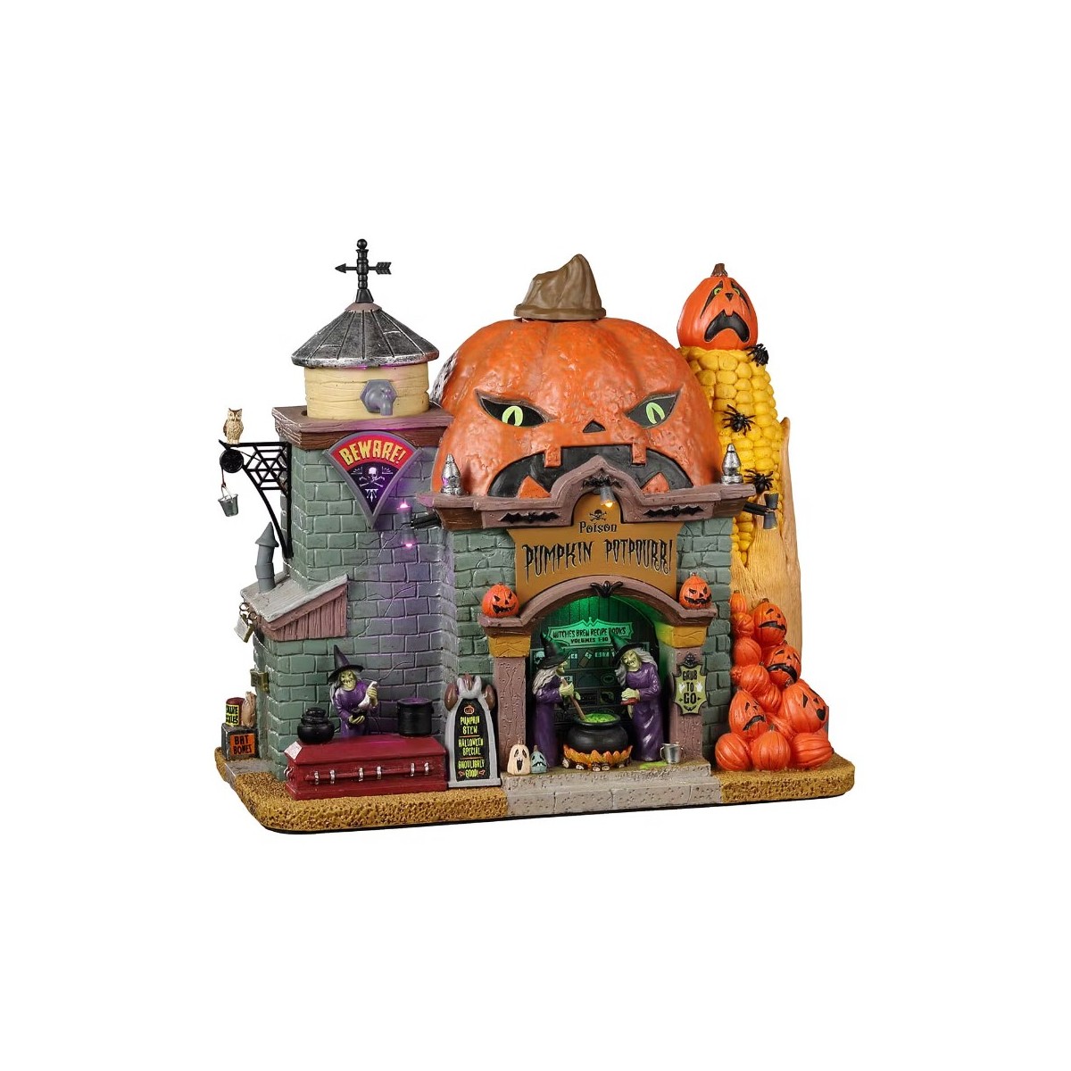 Maison fumante lumineuse sorcières citrouilles Lemax Halloween